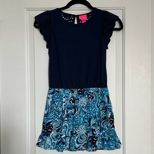 Lilly Pulitzer Navy Eyelet Romper Girls size 8-10 Large